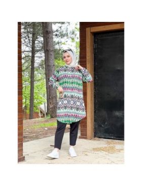 Cămașă damă cu model geometric verde Engros