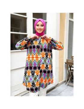 Cămașă damă cu model portocaliu-negru Engros