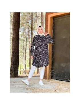 Cămașă damă, model negru cu picături albe Engros