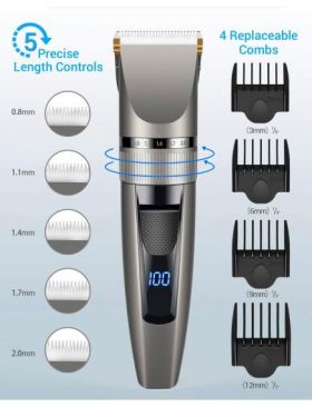 Masina de Tuns Profesionala L.B.C. cu Afisaj Electronic, Incarcare USB, 4 Gratare si Ulei Pentru Curatarea Cutitelor Silver Moon, ENGROS