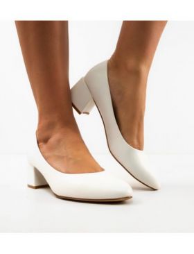 Pantofi cu toc dama Engros, model Bubby, alb