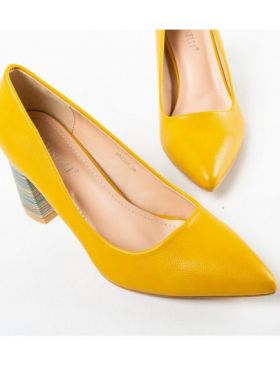 Pantofi cu toc dama Engros, model Jessy, galben