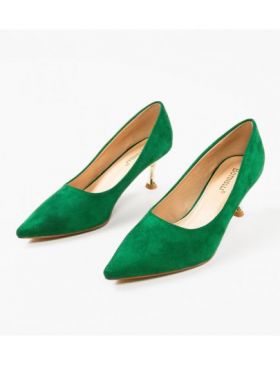 Pantofi cu toc dama Engros, model Trois, verde