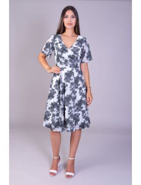 Rochie AMY din voal alba cu imprimeu floral negru engros