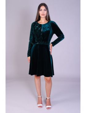 Rochie ESTELLE verde din catifea si paiete engros