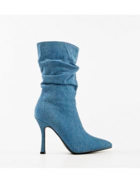 Botine cu toc dama Lal Engros, albastre