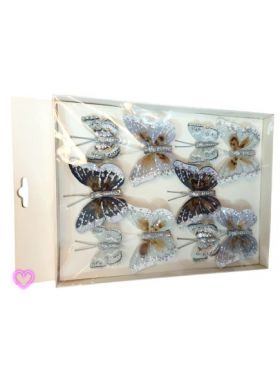 ​Set 10 fluturasi decorativi argintii engros