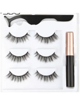 Set 3 Perechi de Gene False, Engros ,6D Magnetice, Aplicator si Tus Eyeliner Model 03