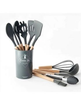 Set 12 ustensile bucatarie ENGROS, SIlicon, Gri