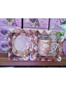 Set cadou ceramic Engros, cana + lingurita + farfurie