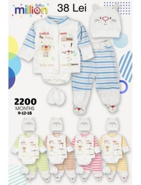Compleu polar Engros pentru bebelusi, 5 piese, model cu dungi
