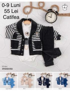 Compleu 3 piese Engros pentru bebelusi, din catifea, cu model