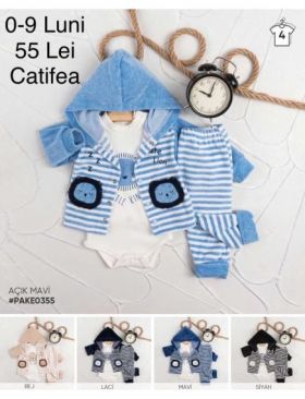 Compleu 3 piese Engros pentru bebelusi, din catifea, cu model