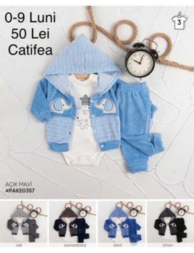 Compleu 3 piese Engros pentru bebelusi, din catifea, cu model