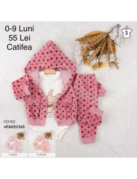 Compleu 3 piese Engros pentru bebelusi, din catifea, cu model