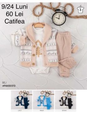 Compleu 3 piese Engros pentru bebelusi, din catifea, cu model