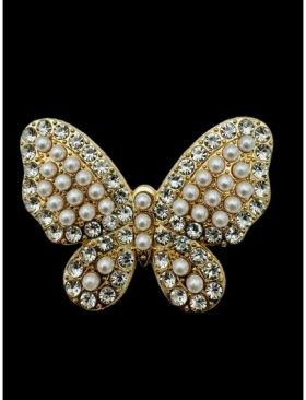 Brosa Martisor marime mare, Fluture Alb cu Perle si Strasuri, editie 2024, 6×5cm, en-gros