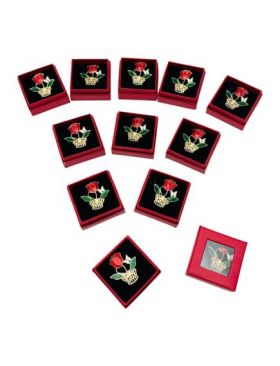 Set 24 Brose Martisor in cutiuta cu fereastra, 5×5cm, Cosulet cu Trandafir, model 2024, en-gros