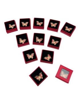 Set 24 Brose Martisor in cutiuta cu fereastra, 5×5cm, Fluturas Dragut, model 2024, en-gros