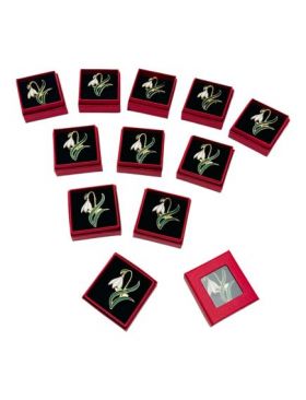 Set 24 Brose Martisor in cutiuta cu fereastra, 5×5cm, Ghiocel Norocos, model 2024, en-gros