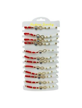 Set 12 Bratari Martisor En-gros, Infinity Love, snur reglabil, cu margele