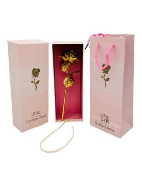Trandafir Auriu En-gros,24K, ambalat in cutie si punga de cadou deosebite, Golden Rose, 27×10×6.5cm