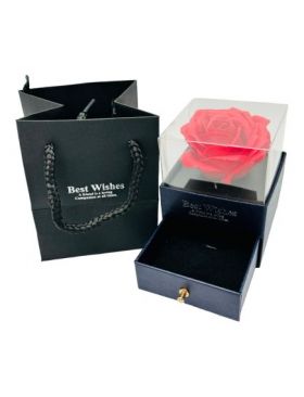 Cutie Eleganta En-gros cu Trandafir Rosu si sertar pentru Bijuterii, Best Wishes 10.5×8×8cm
