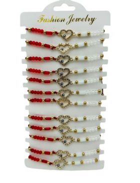 Set En-gros 12 Bratari Martisor Inimioara cu Talisman Protector, cu margele, snur reglabil