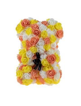 Ursulet Dragalas En-gros din Trandafiri de spuma, cu fundita, ambalat in cutie transparenta de cadou, 28×17.5×17.5cm
