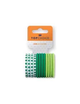 Elastic de par Top Choice, set de 12 bucati asortate, in nuante de verde Engros