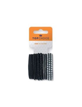 Set 12 bucati Elastic de par Top Choice, alb-negru, TC22340 Engros