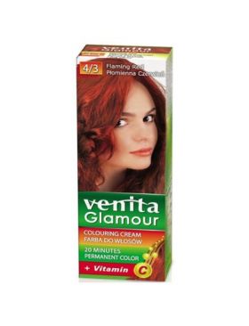 Vopsea de par, permanenta, Glamour, Venita, Nr. 4/3, Rosu Aprins Engros