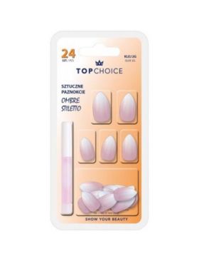 Set 24 unghii artificiale si adeziv Ombre Stiletto Top Choice Pink Almond 78170 Engros