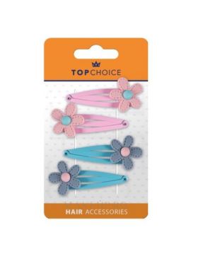 Set 4 agrafe de par metalice, decorate cu flori Top Choice 26744 Engros