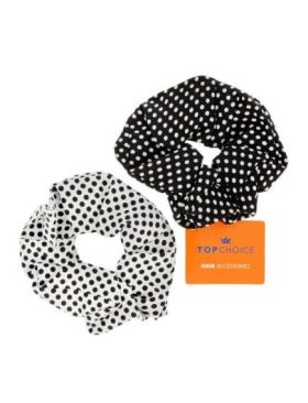 Set doua elastice de par Top Choice 23859, Black & White Dots Engros