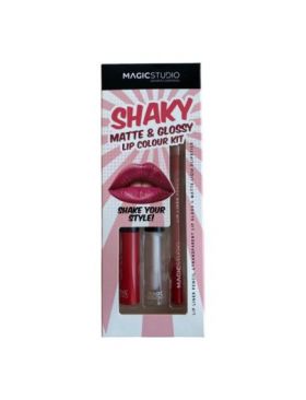 Set gloss si creion de buze Shaky, Matte & Glossy, 60749, Rosu, Magic Studio, 2 g Engros