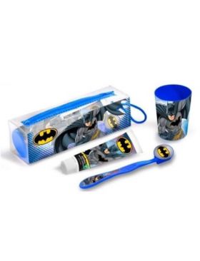 Set ingrijire orala pentru calatorie, Batman, Periuta cu capac, pasta de dinti 75 ml, pahar si borseta, pentru baieti Engros