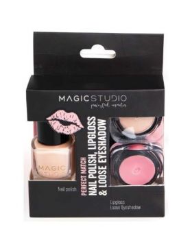 Set Perfect Match, un gloss pentru buze, un lac de unghii si un fard pulbere, Nr.01 Nude, Magic Studio Engros