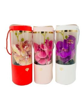 Orhidee Artificiala En-gros, ambalata in cutie deosebita, calitate superioara, 3flori si boboci pe fir, 28×10×8cm
