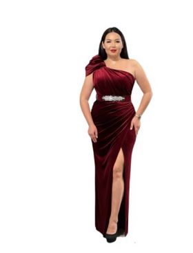 Rochie de seara din catifea engross (bordo)