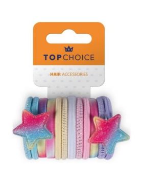 Set 12 elastice de par "Rainbow & Stars", Top Choice TC26393 Engros