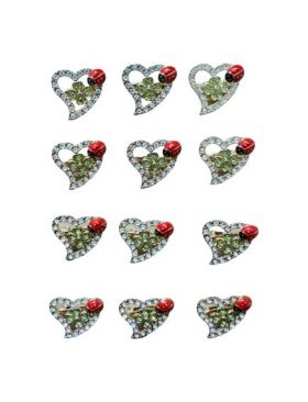 Set En-gros 12 Brose Martisor marime mica, 3.5cm, Inimioara cu Buburuza si Trifoi