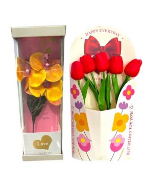 Aranjament engross floral martisor orhidee silicon + aranhament floral lalele silicon
