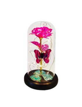 Aranjament floral Engros, Trandafir in cupola cu LED-uri, Fucshia 11x22 cm