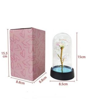 Trandafir de sticla artificial in cupola din plastic 15 cm cu lumina led