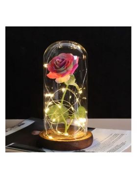 Trandafiri criogenat Mov in cupola 21 cm cu lumina led engros