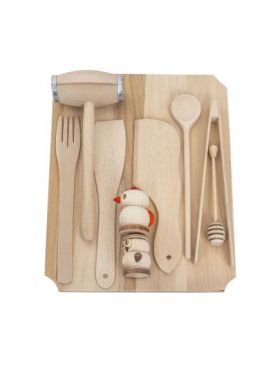 Set tocator dreptunghiular din lemn de fag, 10 piese, 40x30x2cm / EXT 6086 Engros