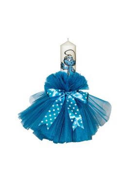 Lumanare botez Strumf tulle bleu, en-gros