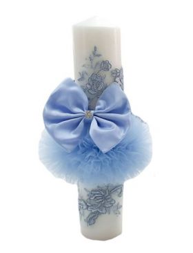Lumanare eleganta pentru botez culoare bleu, en-gros