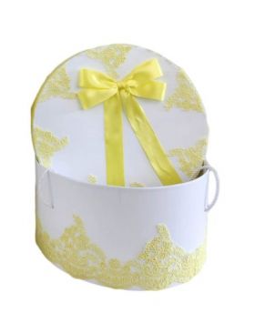 Cutie rotunda pentru trusou, dantela galbena